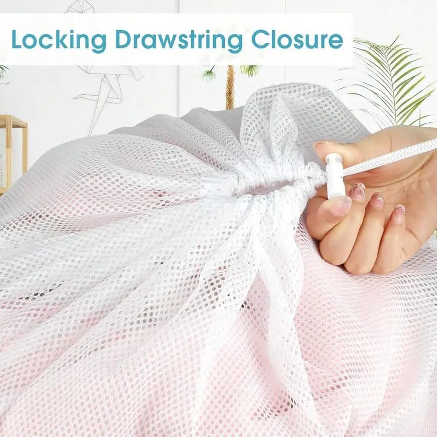 2-Pack Large Mesh Laundry Bags With Drawstring, Durable & Breathable For College, Travel & Home - White