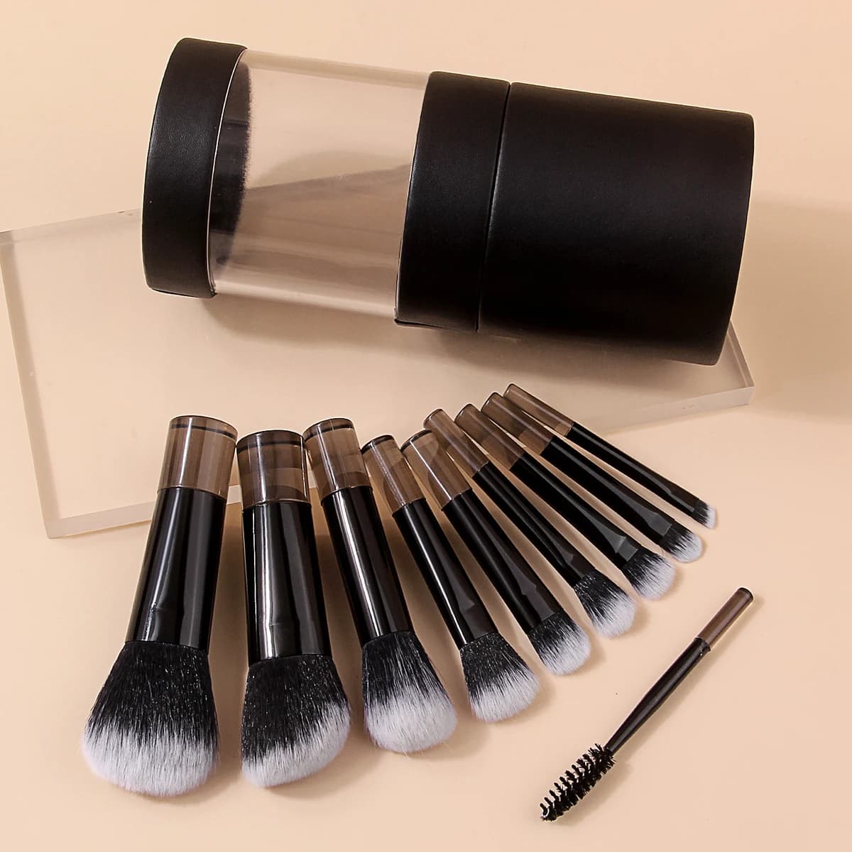11PCS Complete Makeup Brush Set,Multi-Shape Face&Eye Brushes With Portable Storage Cup For Travel & Vanity
