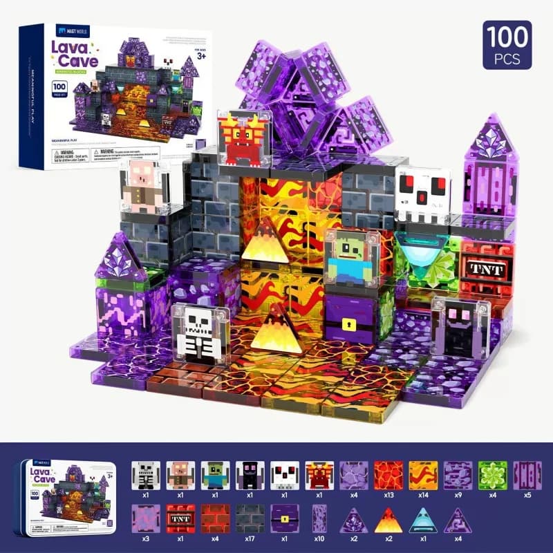 DIY Magnetic Tiles Dinosaur Volcano Forest Theme Magnetic Building Blocks Educational STEM Toy Ideal Birthday Christmas Gift