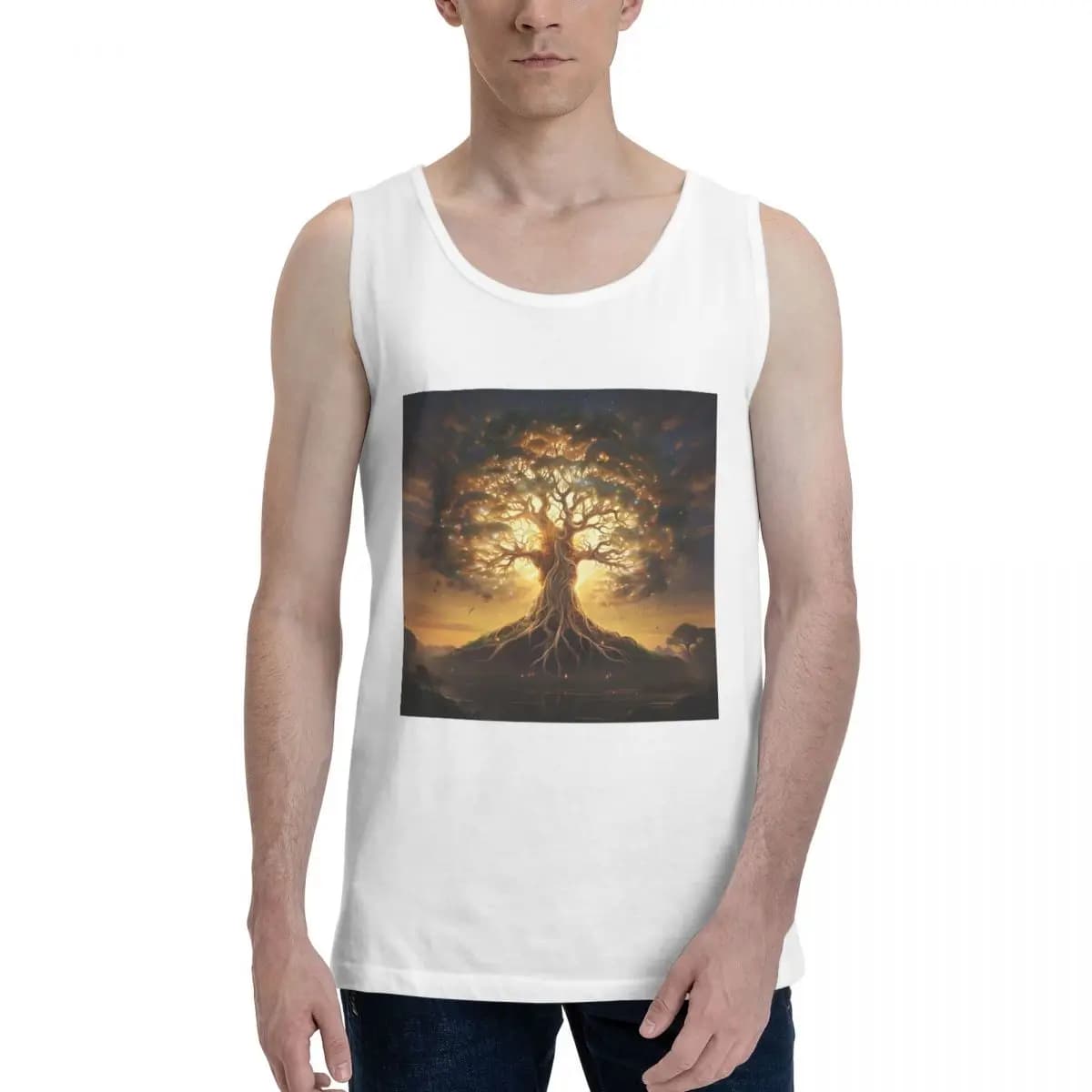 Great Tree Of Life Stampa digitale 100% cotone Felpa da uomo Abbigliamento senza maniche Magliette da uomo Canotte T-shirt