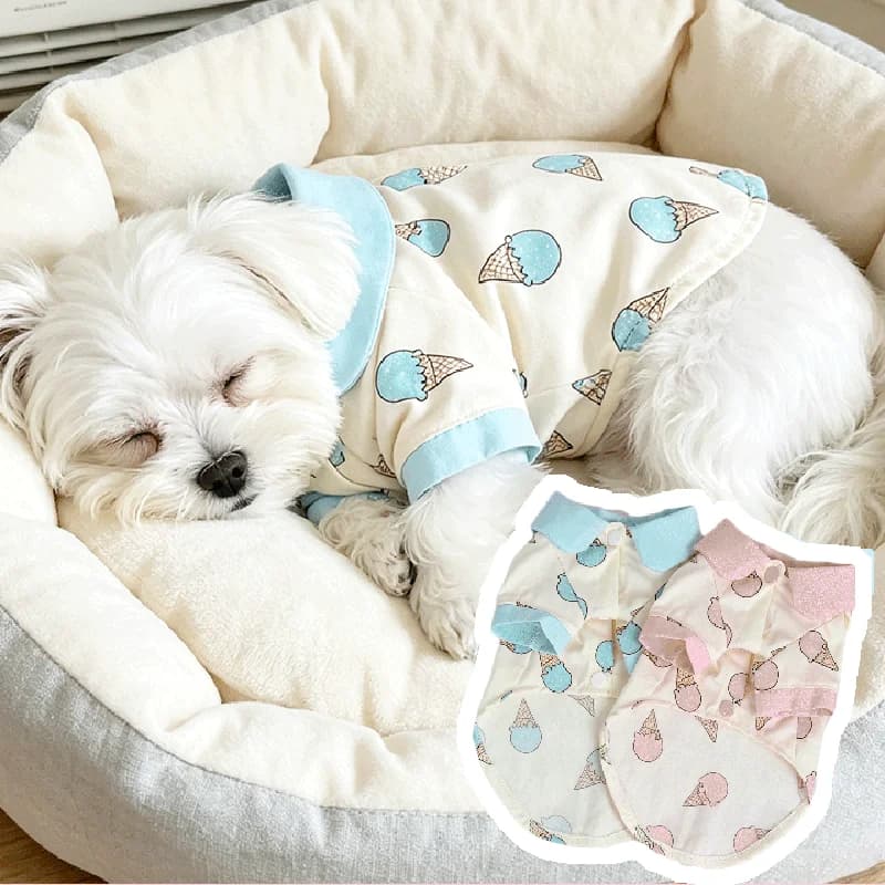 Maglietta estiva per cani e gatti con stampa di gelato, anti-pelo, sottile, per cani di taglia piccola e media, Teddy.
