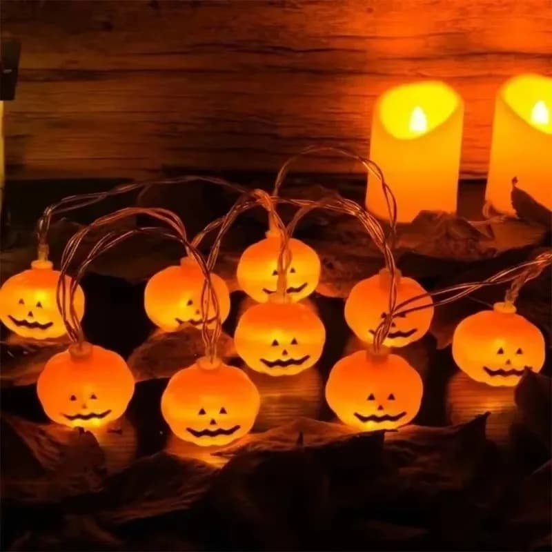 Pumpkin Fairy String Lights Battery Operated Halloween Party Decor Holiday Hanging Warm Lighting Trick Treat Bedroom Window