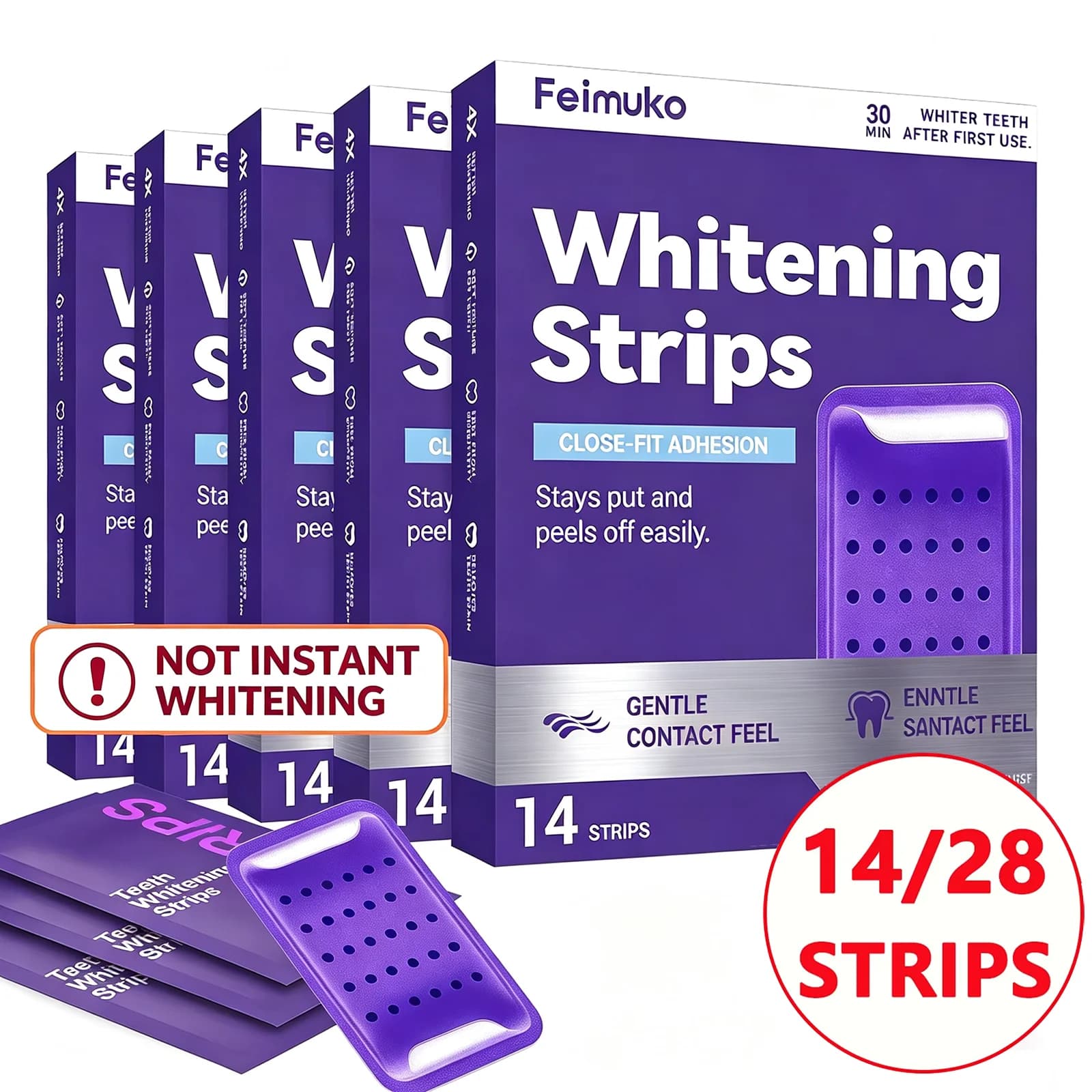 14 pairs of whitening stripes for purple teeth V34 - Instant lightening formula, delicate and safe home whitening set for enamel