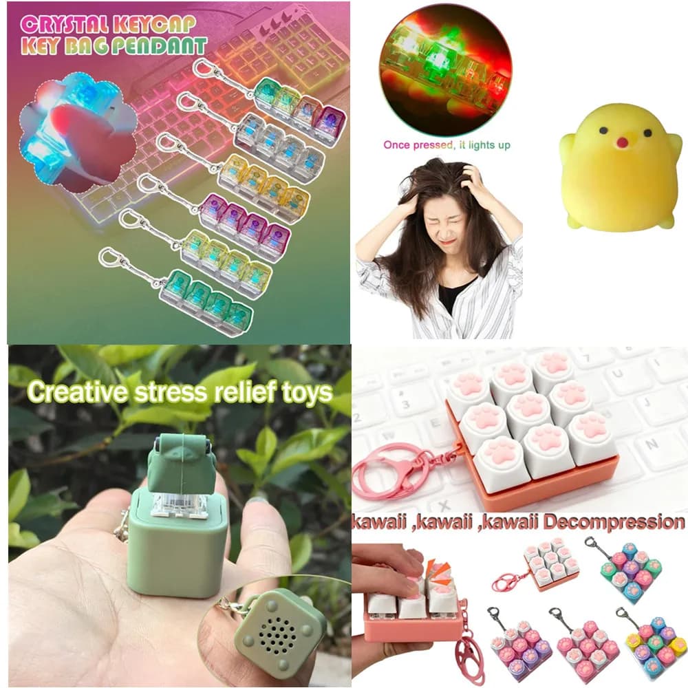 Keychain with Crystal Keyboard Shape Pendant, Luminous Antistress Toy with Transparent Auction, Gift for Party for Friends