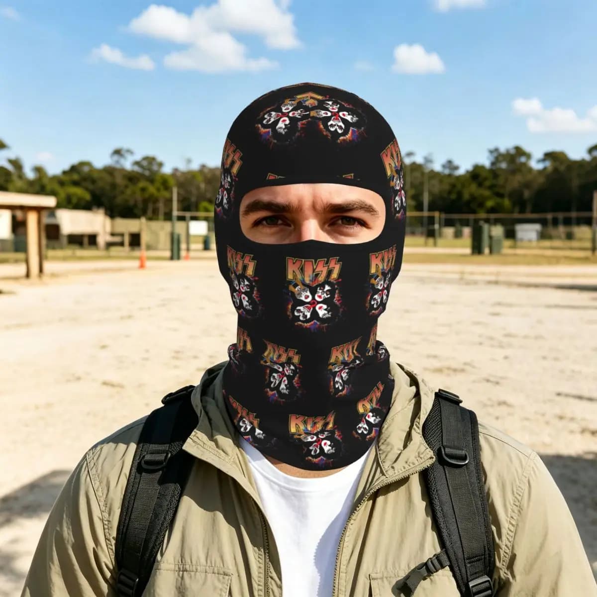 KISS The Band Rock And Roll Over Splash Logo Breathable Thin Balaclava Full Face Mask Sun Protection Neck Gaiter For Motorcycle