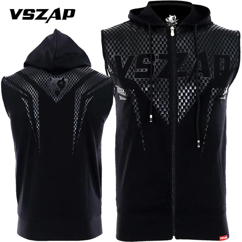 Vszap cappotto estivo sport Fitness con cappuccio senza maniche combattimento MMA Cardigan aderente gilet Blade Battle Suit
