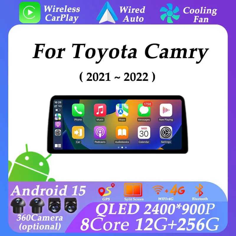 Carplay Android 15 UItra-sottile Schermo LHD per Toyota Camry 2021 - 2022 Navigazione GPS DSP Stereo WiFi Autoradio Lettore Multimediale