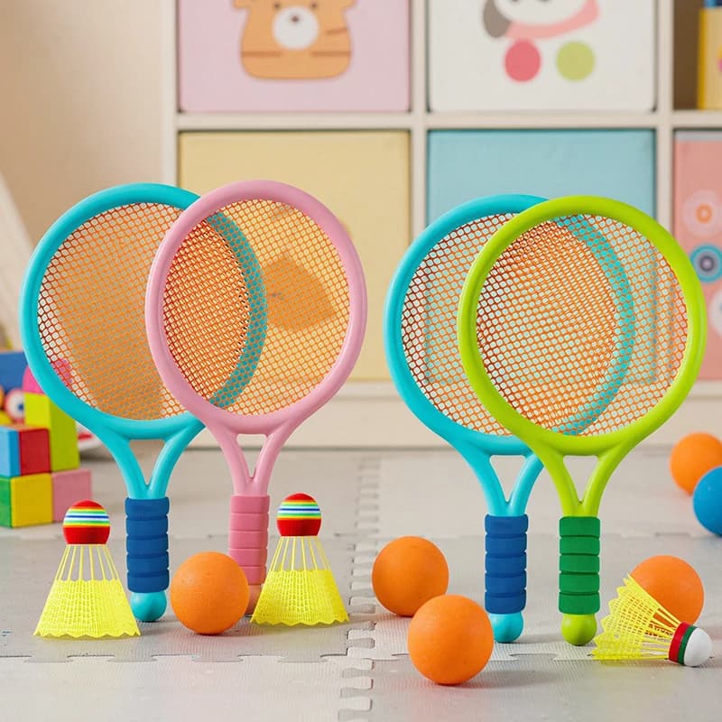 Toddler Beginner Racquet Sports Kit Kid-Size Tennis/Badminton Combo Rackets Soft Training Ball Garden Play Family Activity TMZ