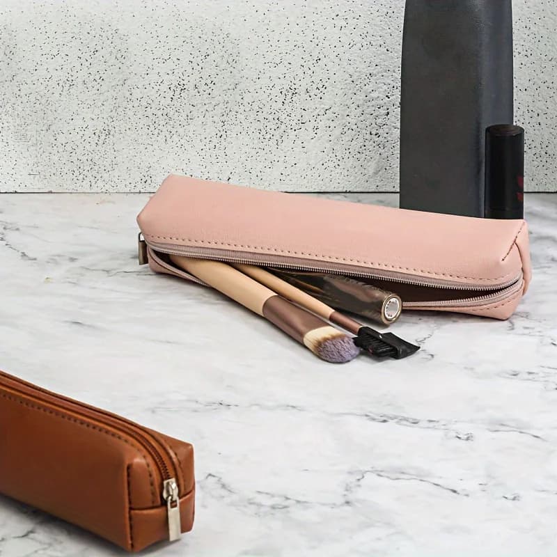 Mini Astuccio per Trucchi, Borsa per Cosmetici, Porta Pennelli per Sopracciglia, Astuccio Premium in Ecopelle