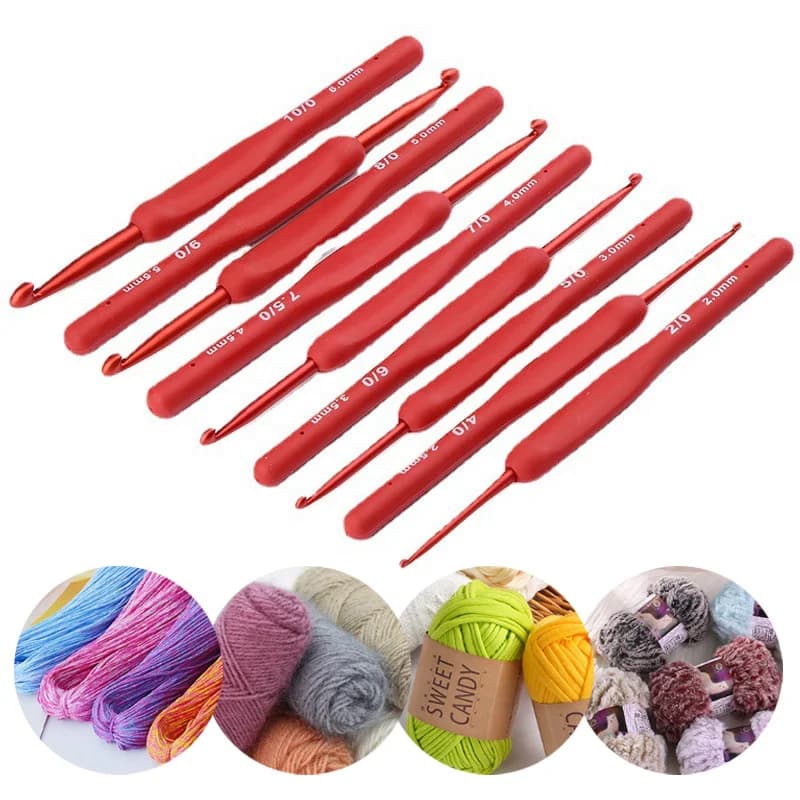 Uncinetti in silicone Manico ad ago Alluminio smerigliato Fatto a mano Fai da te Testa del gancio Maglione all'uncinetto Tessitura Strumento per cucire a maglia