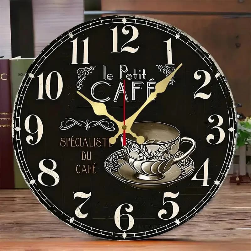 DIY 2D Flat Stylish Coffee Wooden Round Silent Hanging Wall Clock, Suitable For Living Room, Office, Study Room, Bedroom, Home Decoration