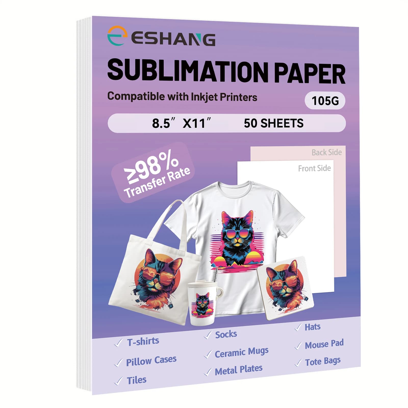 50/100 Sheets 8.5×11 Inch 105GSM Sublimation Heat Transfer Paper, Compatible with Inkjet Printers & Sublimation Inks