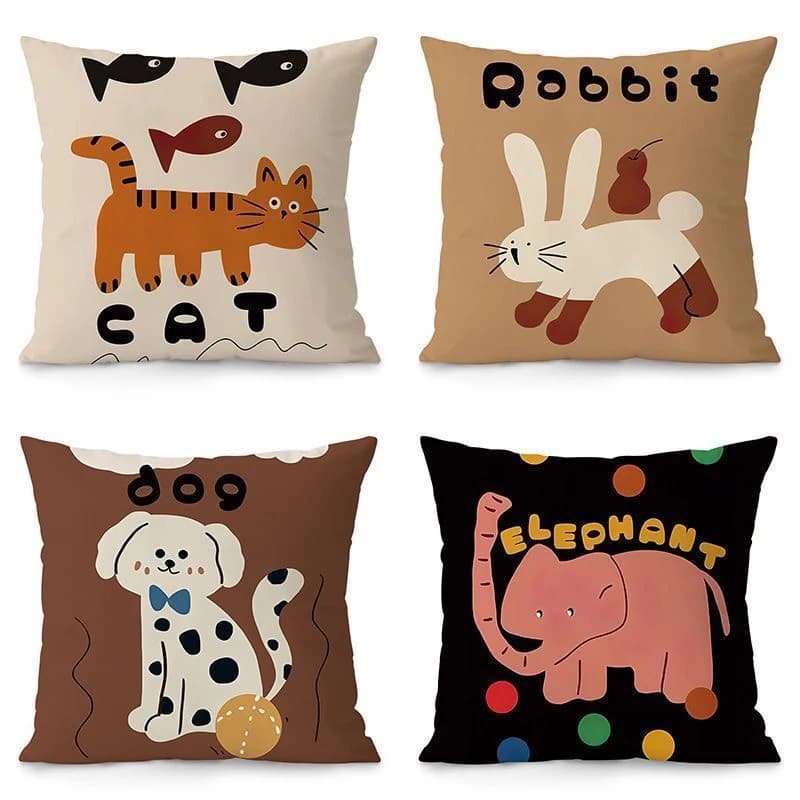 Cushions with animal pattern Polyester cat rabbit dog elephant, decorative cushion lining for modern sofa
