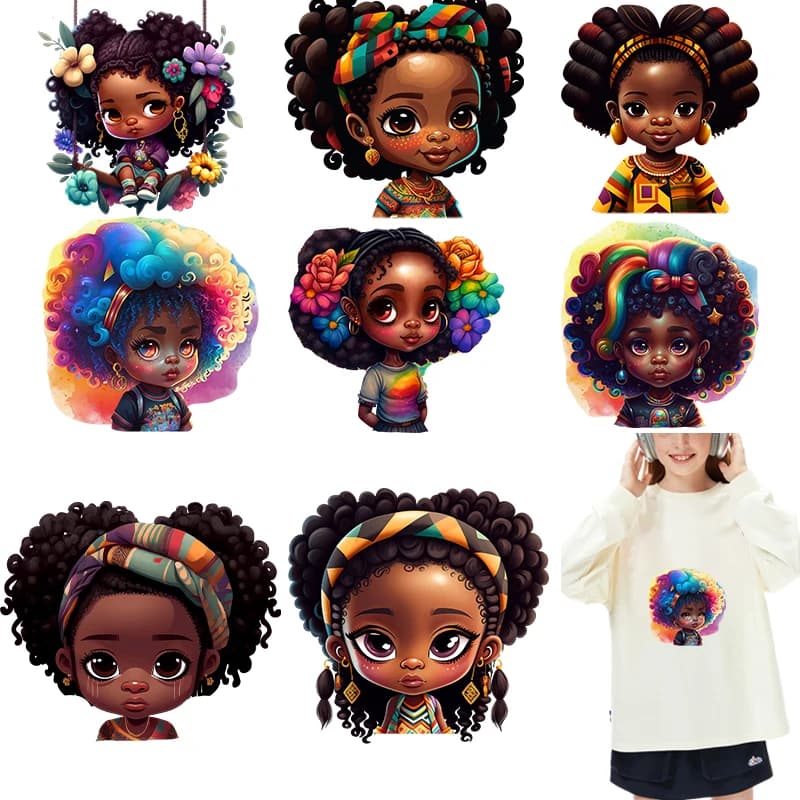 Beautiful and Lovely Black Girl Dtf Transfers Ready to Press Iron on Transfers for T Shirts Patch Transfer Patches Clothes DIY