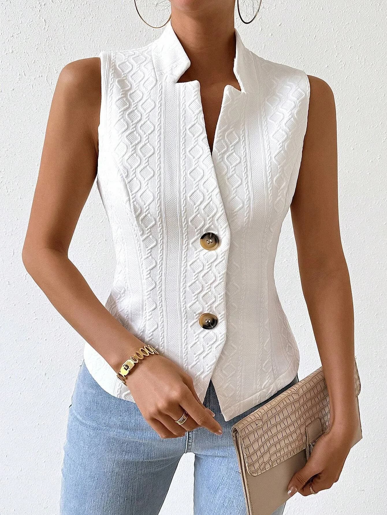 Blazer Senza Maniche da Donna Stile Primavera-Autunno, Versatile per Tutte le Occasioni, Giacca Casual, Camicetta con Bottoni, Top Coat