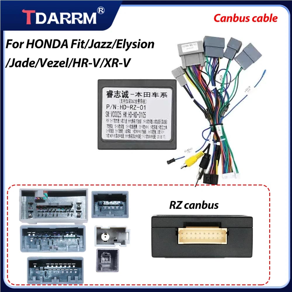 For HONDA Fit/ Jazz/ELYSION/JADE/VEZEL/HR-V/XR-V Android 16Pin canbus box Auto Radio Decode Adapter Cable Power Adapter