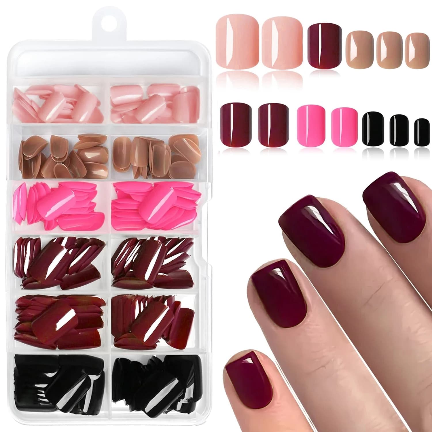 144 pressed french short square nails pressed nails in solid color reusable acrylic fingernails are suitable for home diy