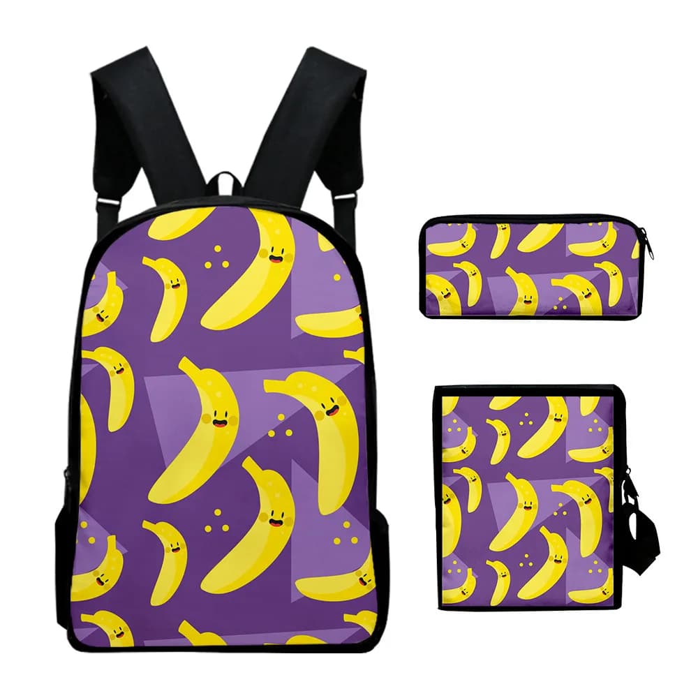 2026 Popular Youthful fruit 3D Print 3pcs/Set Student Travel bags Laptop Daypack Backpack Shoulder Bag Pencil Case t