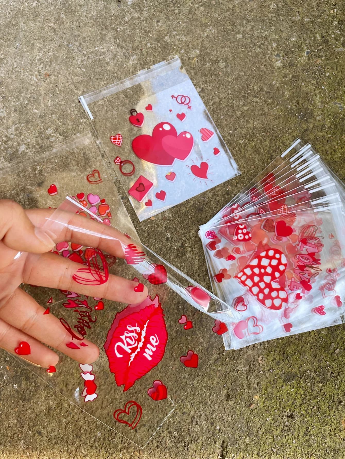 100 sacchetti OPP per decorazioni regalo stampate con cuore rosso Kiss Me, sacchetti per decorazioni regalo per amanti delle coppie, feste a tema di matrimonio di San Valentino