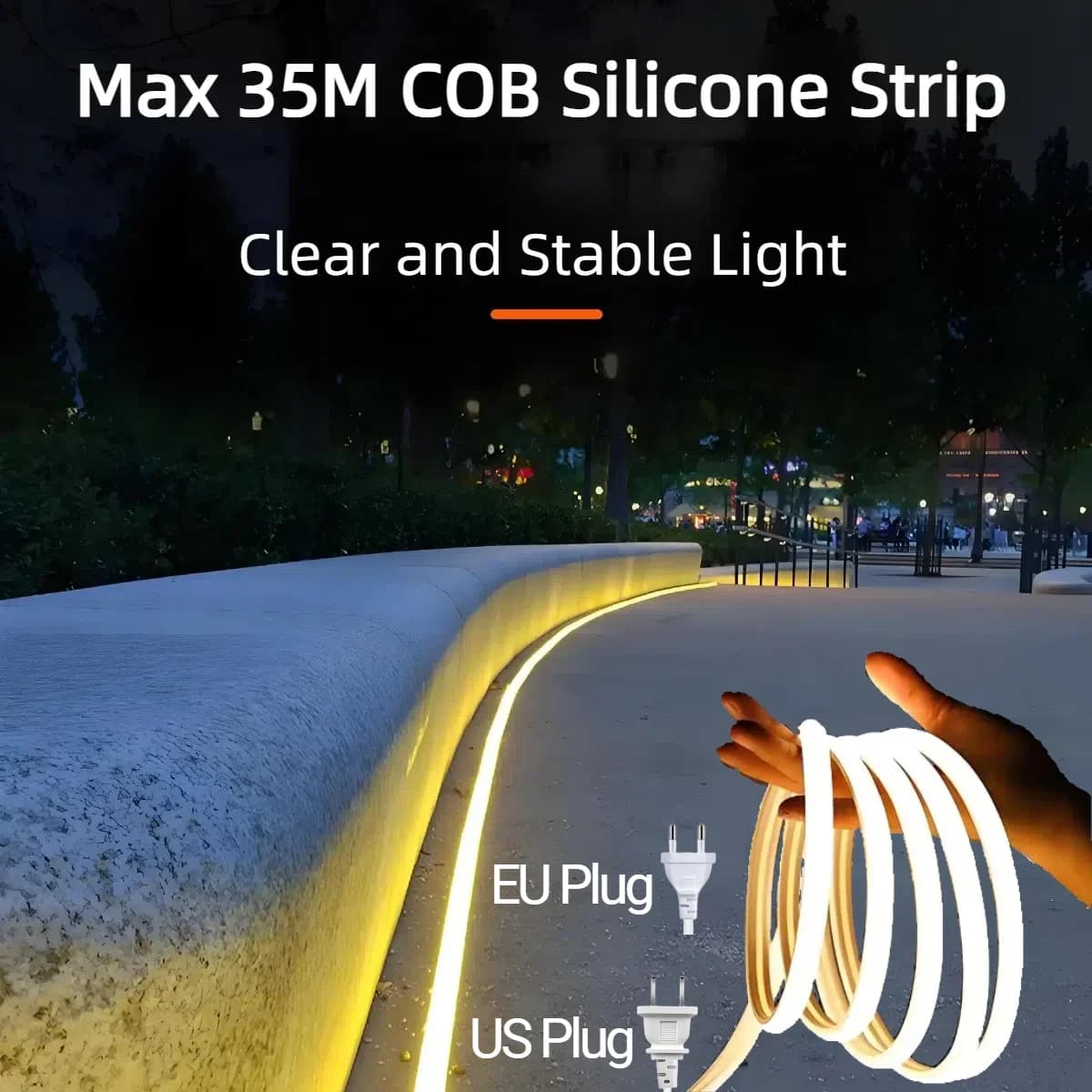 35M 20M Set COB LED Tubo di Silicone Luce di Striscia EU 220V Standard Impermeabile Ad Alto Lumen Per Villa Esterna Giardino Piscina Cortile