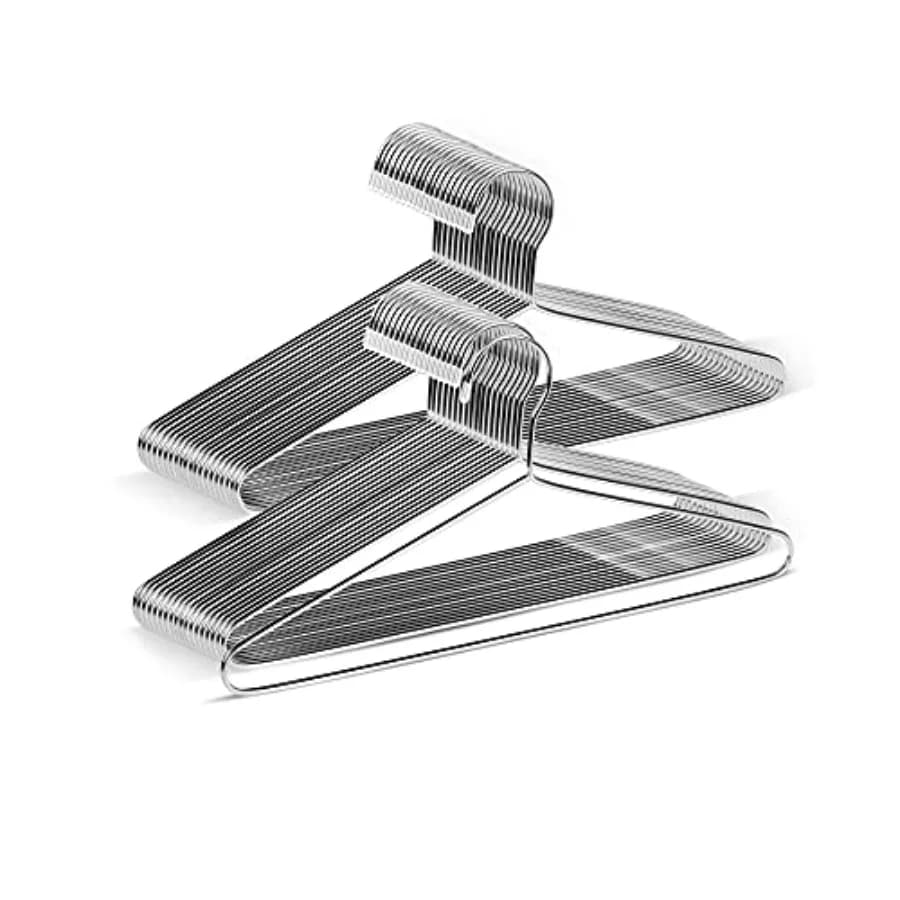 Pack of 50 Metal Hangers, Robusti Stainless Steel Hooks for Wardrobe, Dresses, Shirts, Pants, 41,6 cm