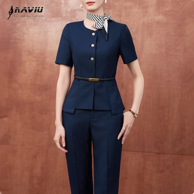 NAVIU Office Business Women's Pant Suits Two Piece Set 2026 New Summer Short Sleeve Single Button Slim Blazer And Trousers