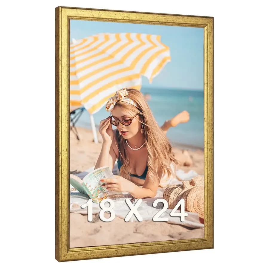 Cornice Dorata 18x24, Cornice Ornata Naturale 24x18 Pollici per Poster, Cornice Moderna Dorata 18x24 Pollici per Foto da Parete con Plexiglass HD