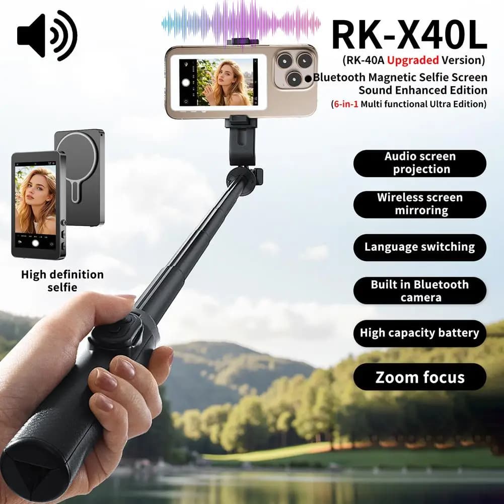 Bluetooth Magnetic Selfie Screen for Phone with Remote Control Zoom 5-20 m Focusing Vlog Sound Camera for iOS Android