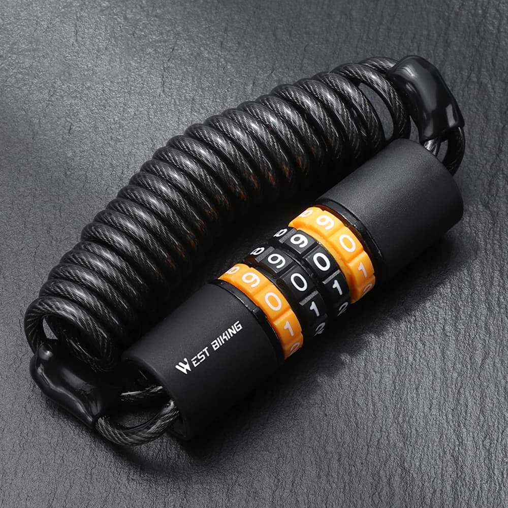 Combination lock for bicycle - Anti-theft steel cable lock with 4-digit password, street bike laptop and helmets