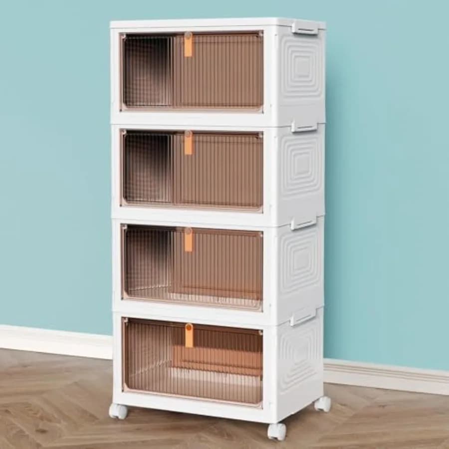 Contenitori e Scatole di Stoccaggio a 4 Livelli Organ - Sable con Coperchi per Camera da Letto, Soggiorno, Ufficio - Contenitori Pieghevoli