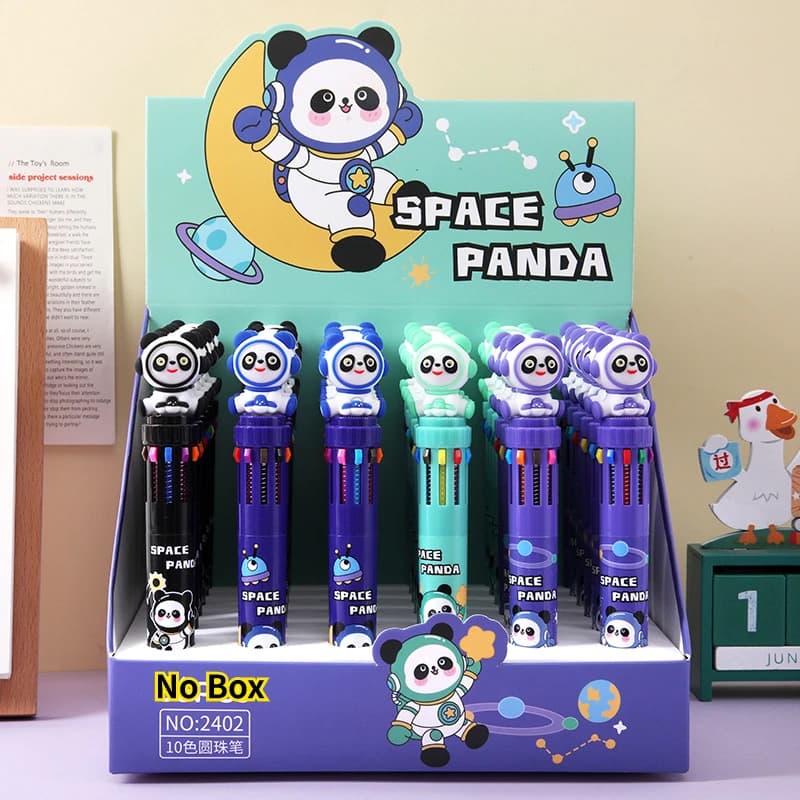 24 Pz/lotto Simpatico Cartone Animato Spazio Panda 10 Penne A Sfera di Colore Multicolor Penna A Sfera Per Bambini Materiale Scolastico Regali di Cancelleria
