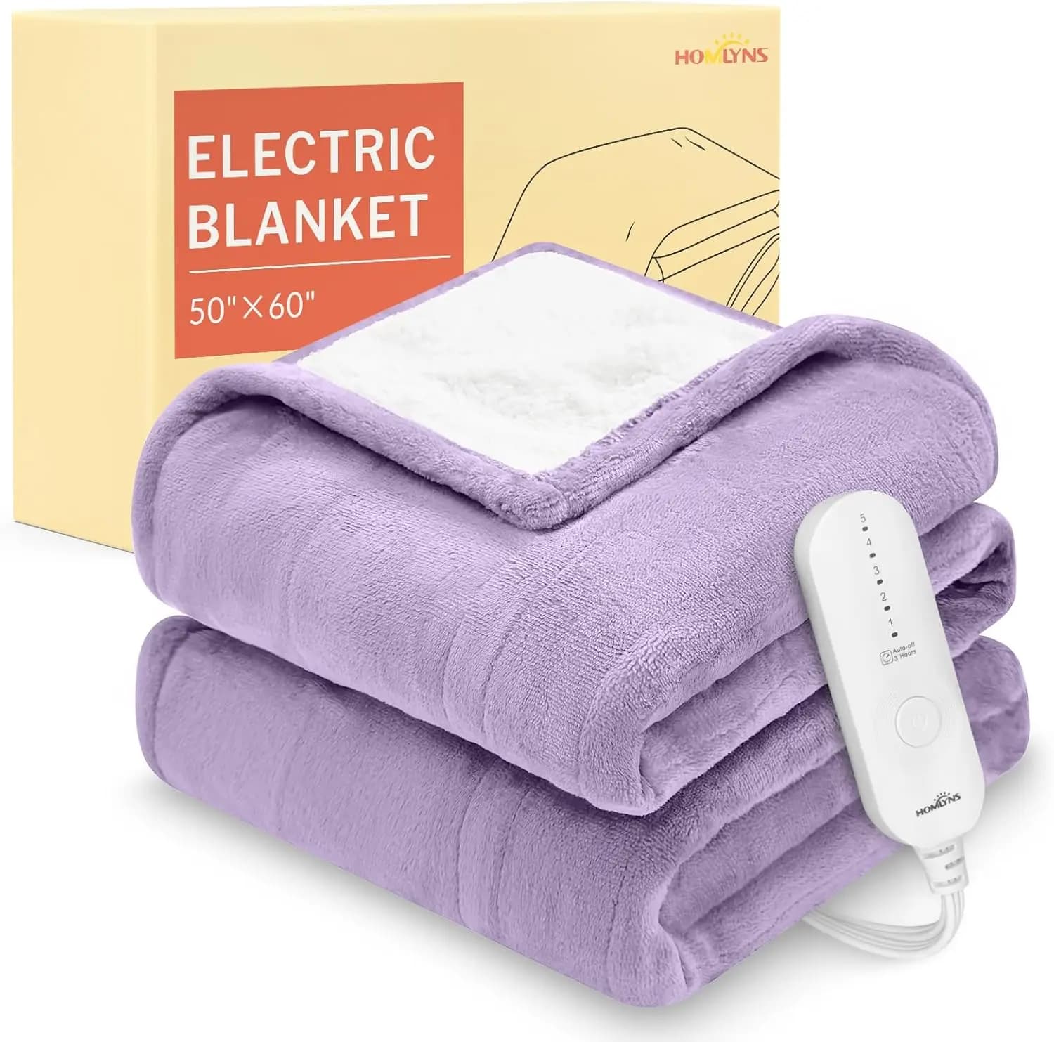 Coperta Riscaldata LuxeHeat, Morbido Plaid in Flanella e Sherpa con 5 Livelli di Calore e Timer di Spegnimento Automatico di 3 Ore, Viola (127x152 cm)