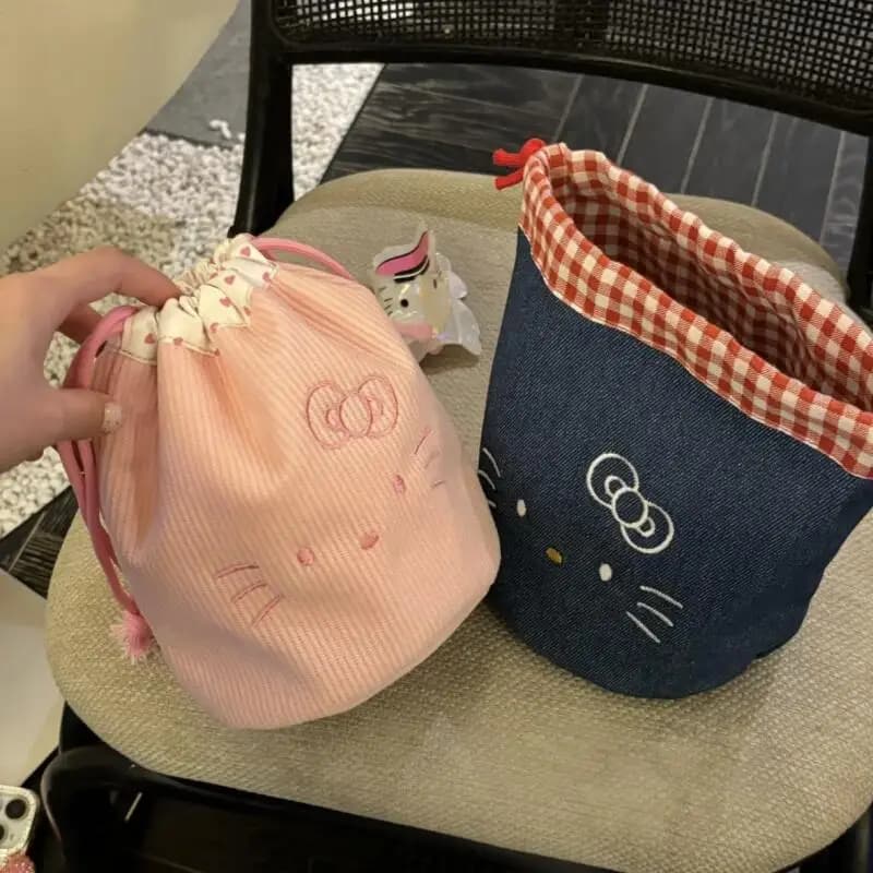 Sanrio Hello Kitty Pochette portatile per cosmetici Piccolo organizer per trucchi Kit da viaggio con coulisse Borsa per trucchi di grande capacità Regali
