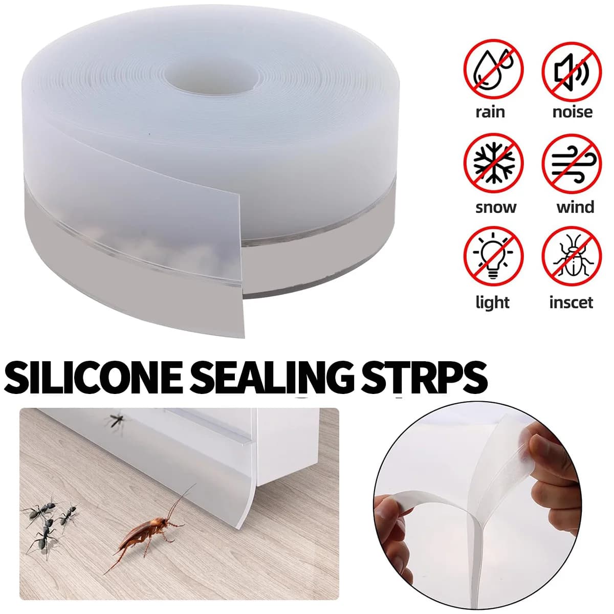 5M Door Bottom Seal Strip Weather Window Rubber Seal Weatherstrip Windproof Self Adhesive Door Windshield Sealing Tape
