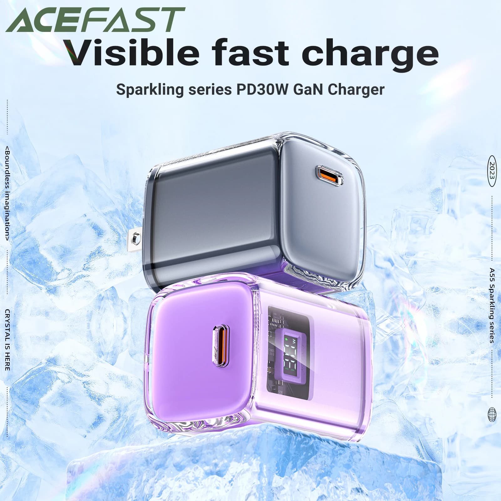 Caricabatterie per telefono USB C ACEFAST A55 Crystal GaN 30W per iPhone 16/15 Pro Max adattatore da viaggio da parete a ricarica rapida per Samsung S24 S23