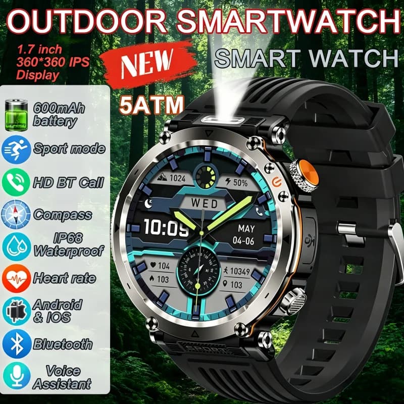 Nuovo Orologio di Lusso 2026 5ATM HT30 GPS Bussola Smartwatch Sportivo da Esterno per Uomo AMOLED 366*366 Frequenza Cardiaca IP68
