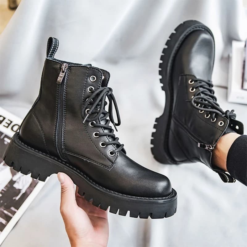 men's fashion party banquet original leather boots black trendy platform shoes cowboy spring autumn boot handsome ankle botas