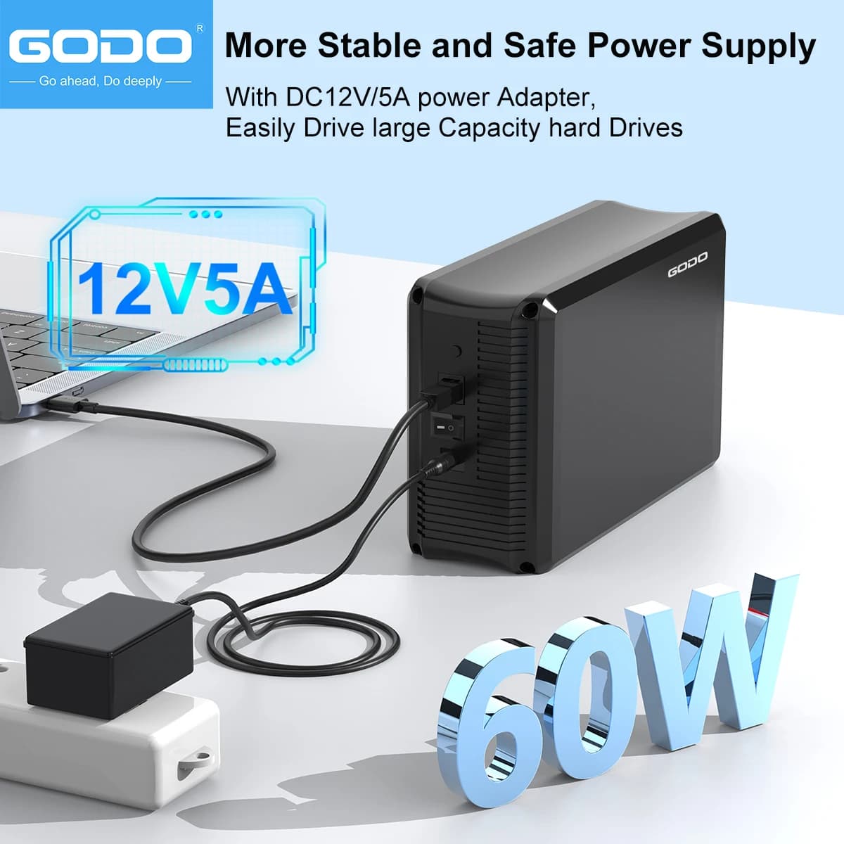 GODO Box Esterno per Disco Rigido a Doppia Bay 3.5/2.5 Pollici SATA a USB con Funzione RAID Supporto HDD/SSD fino a 60TB