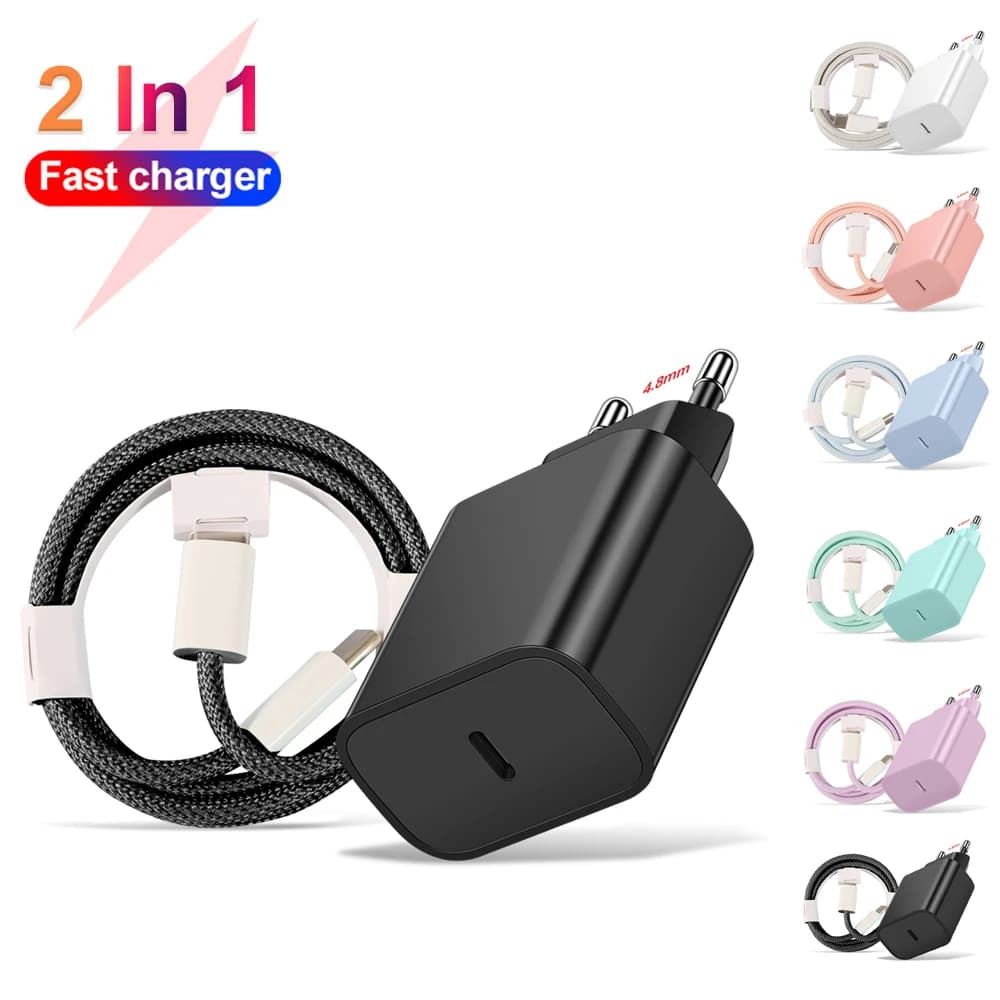 20 W Korean PD USB Type C Charger for iPhone 15 Xiaomi Redmi Phone Quick Charging Cable Note 12 Samsung S23 Ultra Type C