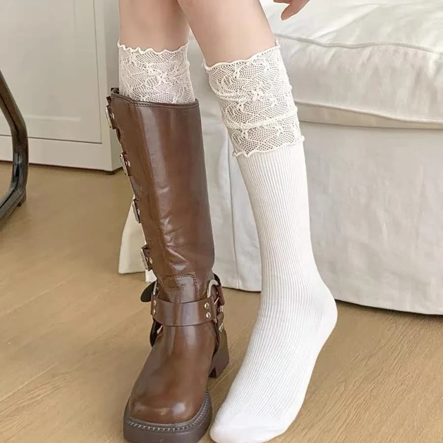 1/2 paia di calzini da donna in pizzo alla moda, versatili, con patchwork in pizzo, primaverili, autunnali, nuovi, eleganti, semplici, leggeri, che assorbono il sudore