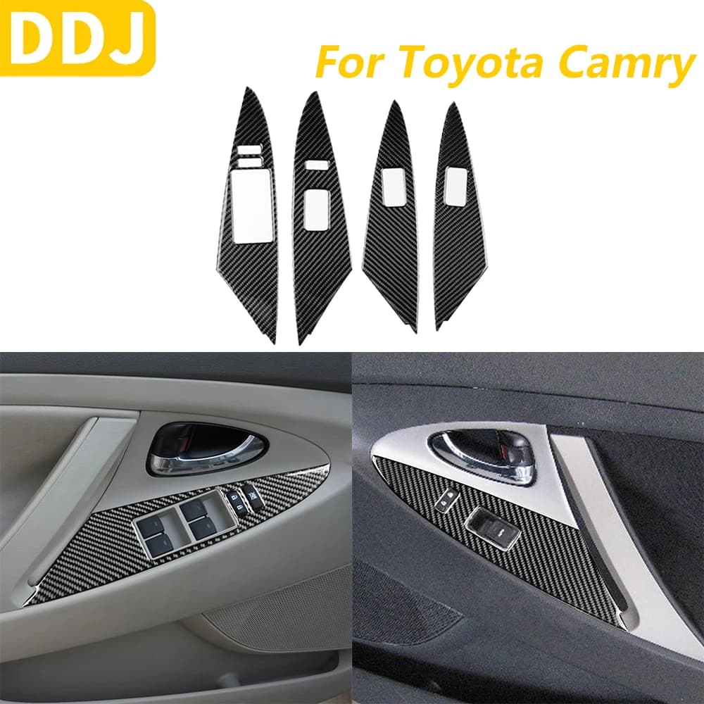 For Toyota Camry 2007-2011 Carbon Fiber Window Elevator Switch Push Button Cover Control Panel Trim Accessories Auto Decoration Wall decal