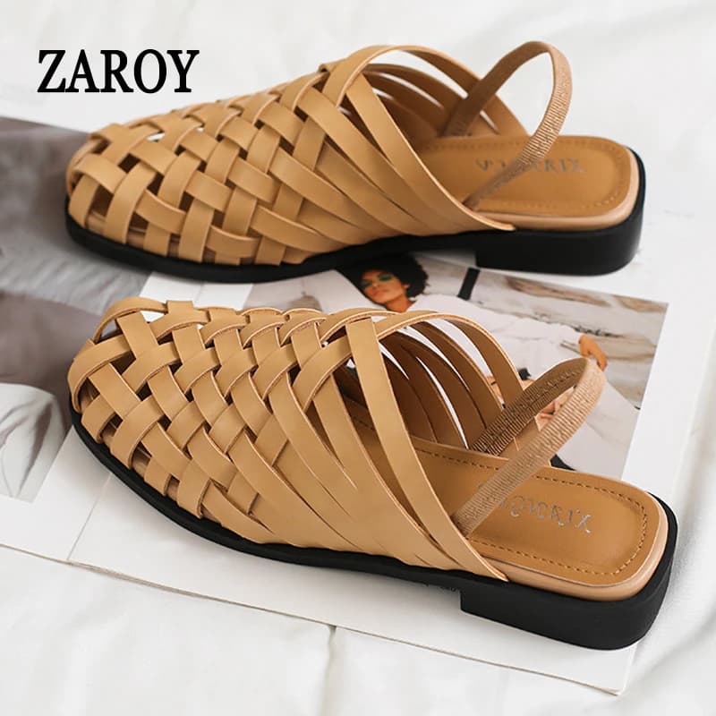 ZAROY Sandali Donna Intrecciati alla Moda, Ciabatte Piatte con Punta Chiusa Primavera Estate, Casual Slip-on Traspiranti Stile Gladiatore