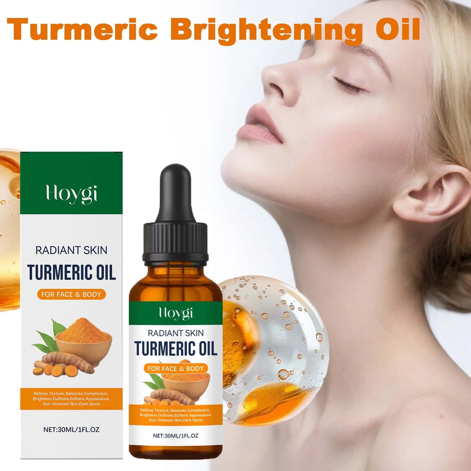Olio schiarente alla curcuma Correttore per macchie scure Olio esfoliante per il viso Anche il tono della pelle Nutriente Dissolvenza Macchie solari Corpo Viso Cura della pelle