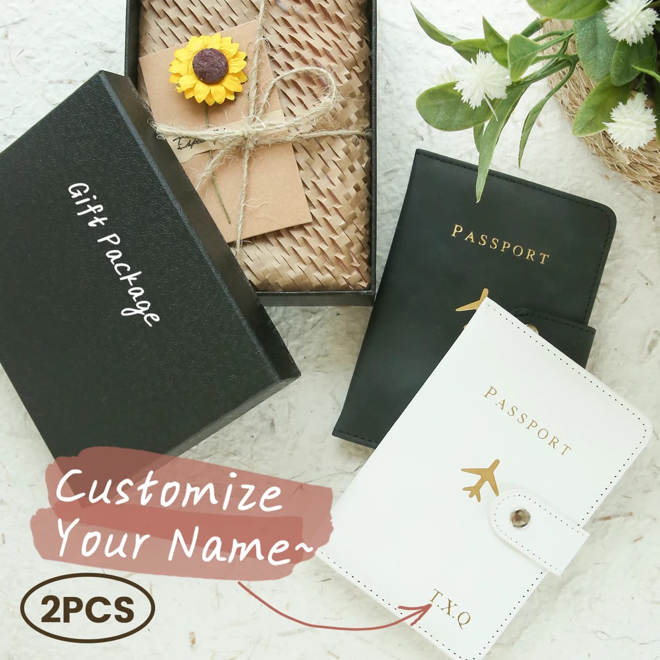 Set porta passaporto COUPLE con nome personalizzato da 2 pezzi con confezione regalo Set regalo da viaggio in pelle scamosciata con monogramma dorato personalizzato