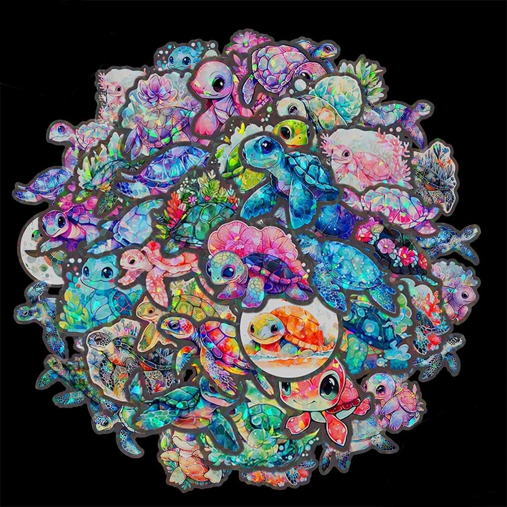 10/30/50pcs Laser Trasparente Tartaruga di Mare Adesivi Del Fumetto Animale Colorato Estetico Decalcomanie Bagagli Chitarra Carino Bambini Adesivo giocattoli