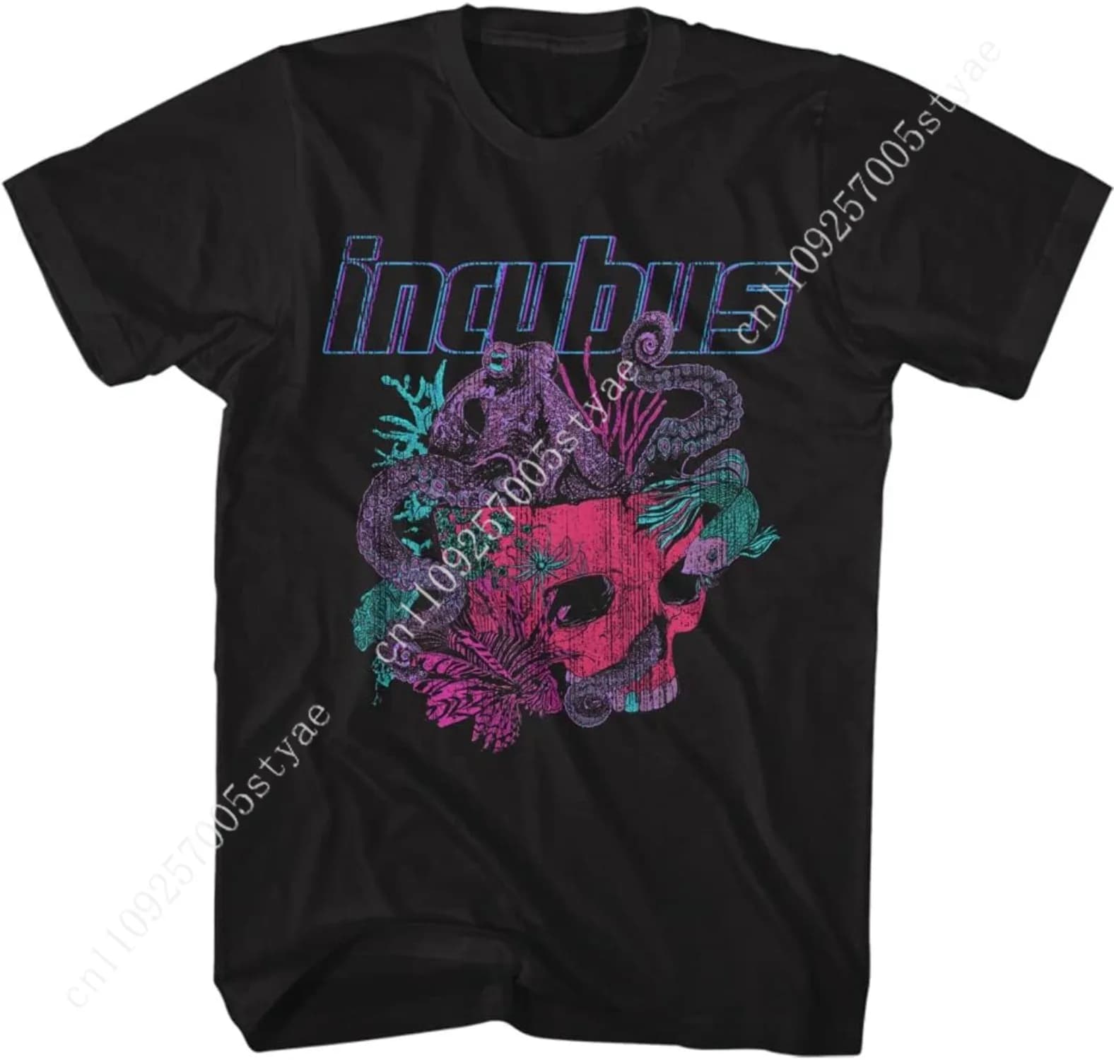 Incubus 90s Rock Band Octopus Skull Sketch Adult Short Sleeve T Shirt Graphic Tees