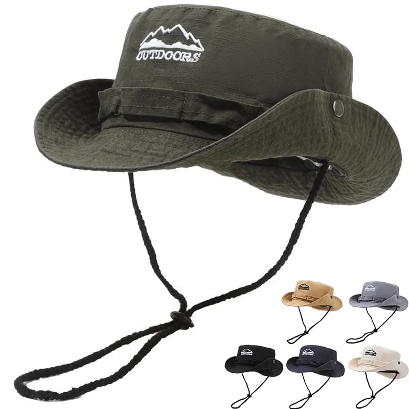 Outdoor Men's Fisherman's Hats Summer Anti-UV Wide Tent Panama Hunt Trekking Hat Letter Embroidery Fishing Hat Beach Hat Solar Protection