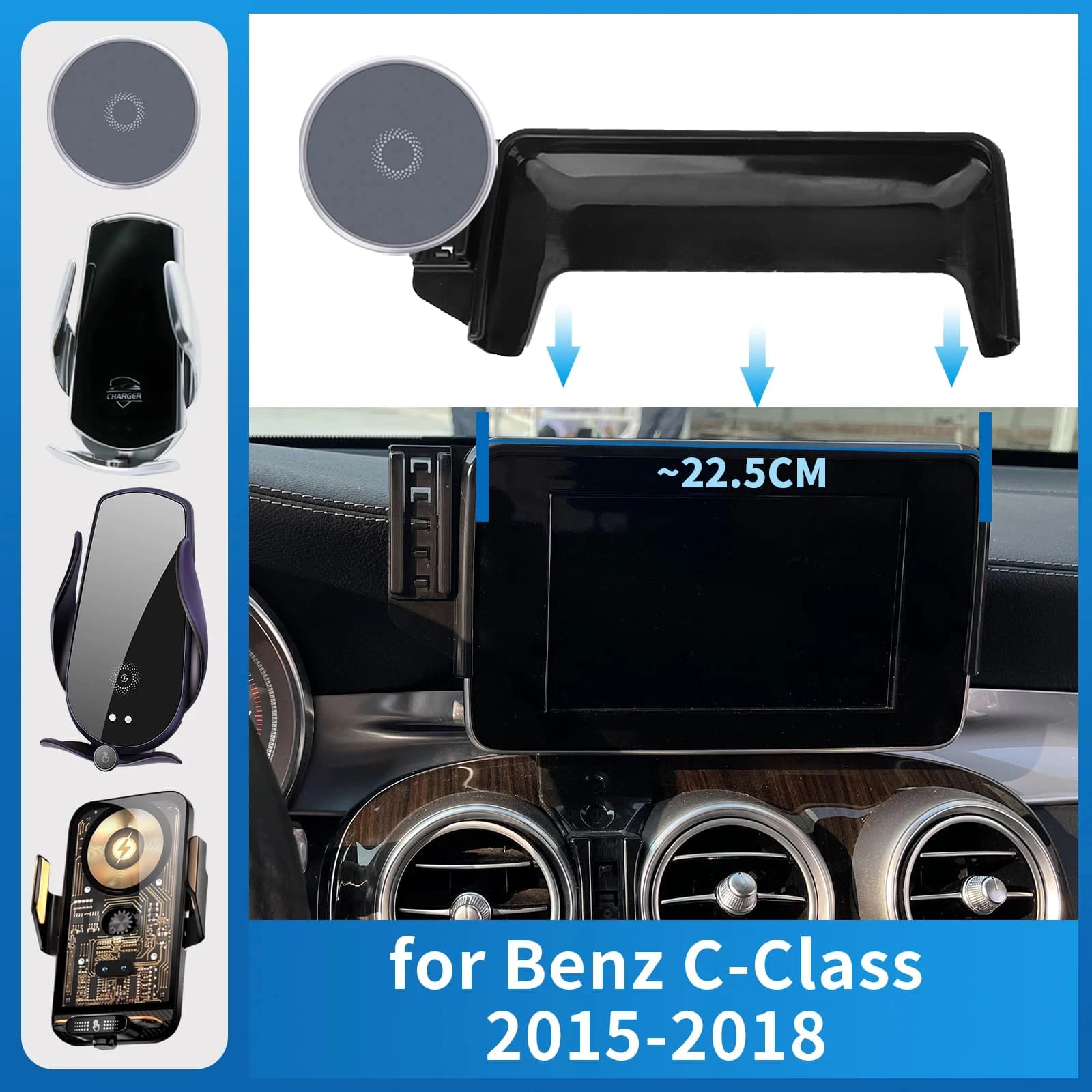 Per Mercedes-Benz Classe C 2015-2018 (7.0 pollici) W205 Supporto per telefono per auto Schermo Staffa di navigazione fissa Base di ricarica wireless