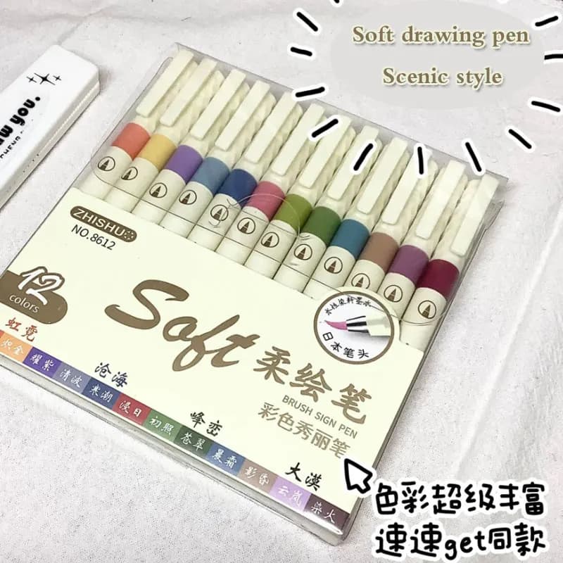12/6 Color Vintage Watercolor Lettering Art Marker Drawing Pen Set Multicolor Soft Brush Tip Calligraphy Painting Art Supplies