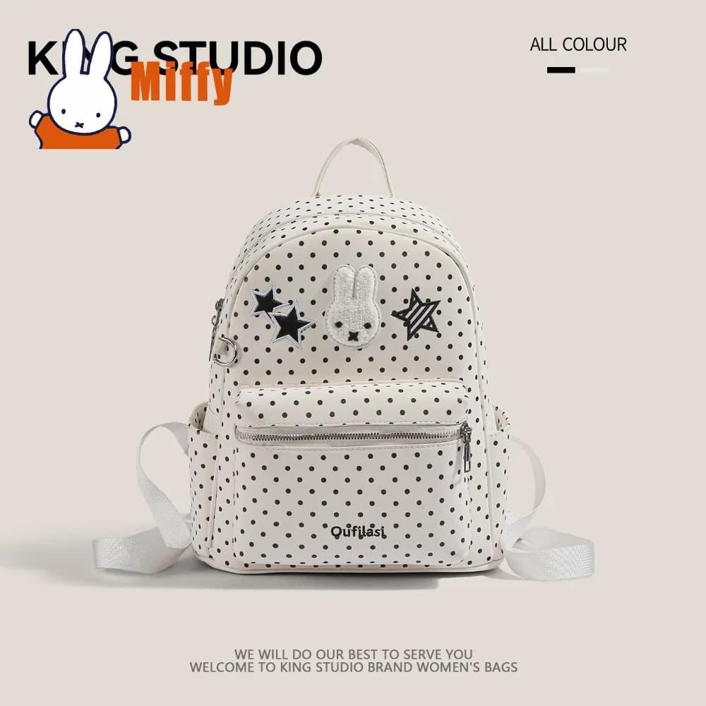 Kawaii Miffy Backpack Cute Rabbit School Bag Polka Dot Star Large Capacity Student Satchel Travel Bookbag Cosmetic Storage Gift
